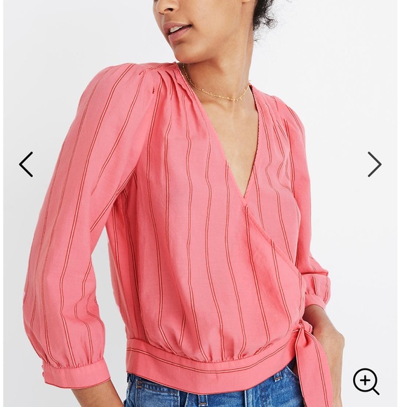 Madewell Wrap Top in Cecilia Stripe | Peony Pink - Picture 2 of 7
